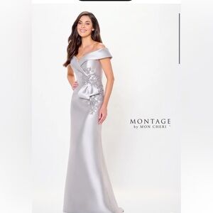 Mon Cheri M904 Silver Off-Shoulder Gown